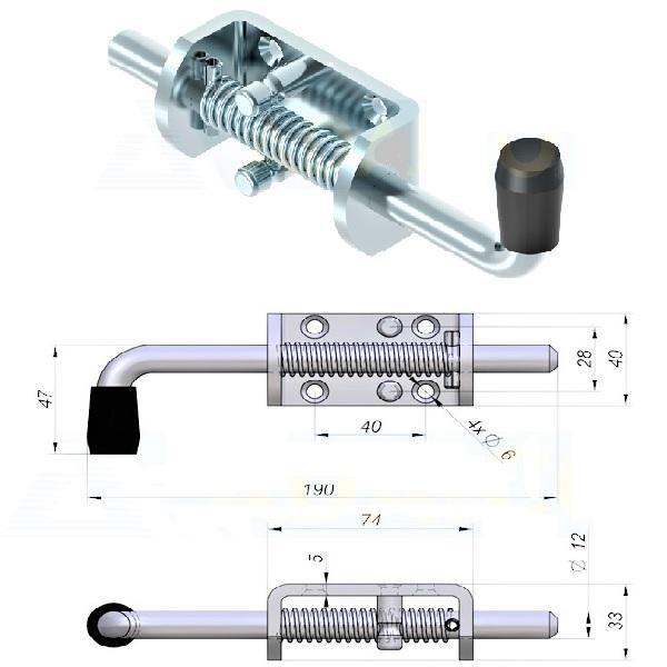 Thumb do produto Puxador Metálico de Mola Ø12x40x190mm MGO